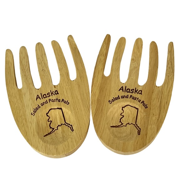 Alaska Salad Pasta Server Forks Pals Arctic Solid Birch Wood Serving Tongs - Picture 4 of 5